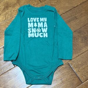 NWT Size 0-3M Garanimals Green Long Sleeve Bodysuit with Winter graphics